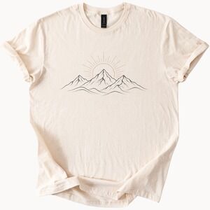 Mountain Sunrise Graphic Tee Minimalist Nature Line Art